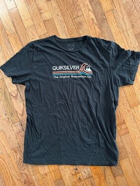 Quiksilver Black Short-Sleeve Logo Tee with Orange & White Accent